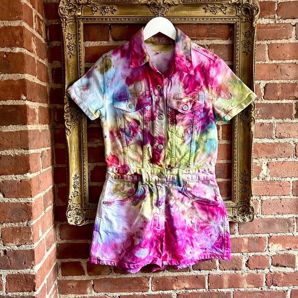Ice Dyed Rainbow Denim Romper